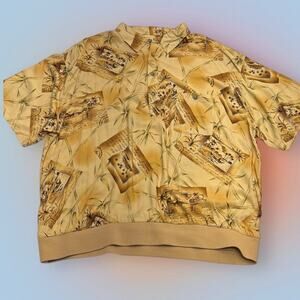 DAMANTE Men’s 2XLT Tan Tropical Print Shirt